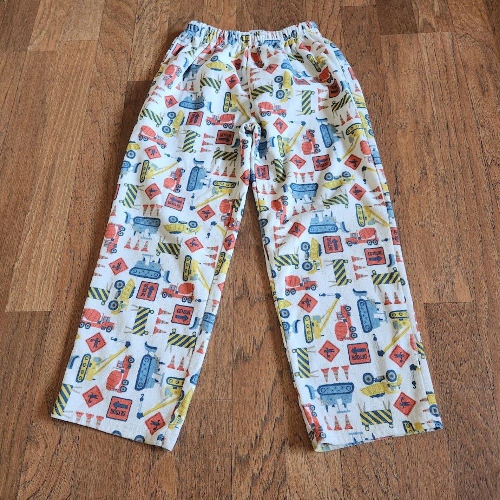 Carters Boys Construction Vehicle Fleece Pajama Pants White‎ Yellow Size 7 627